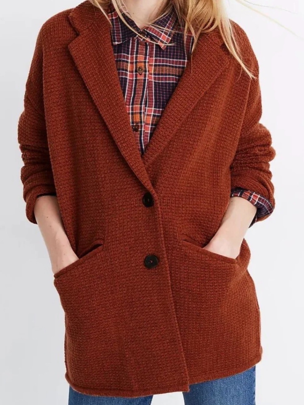 Madewell Textured Blazer Sweater Jacket in Rust Color Women’s Size XXS